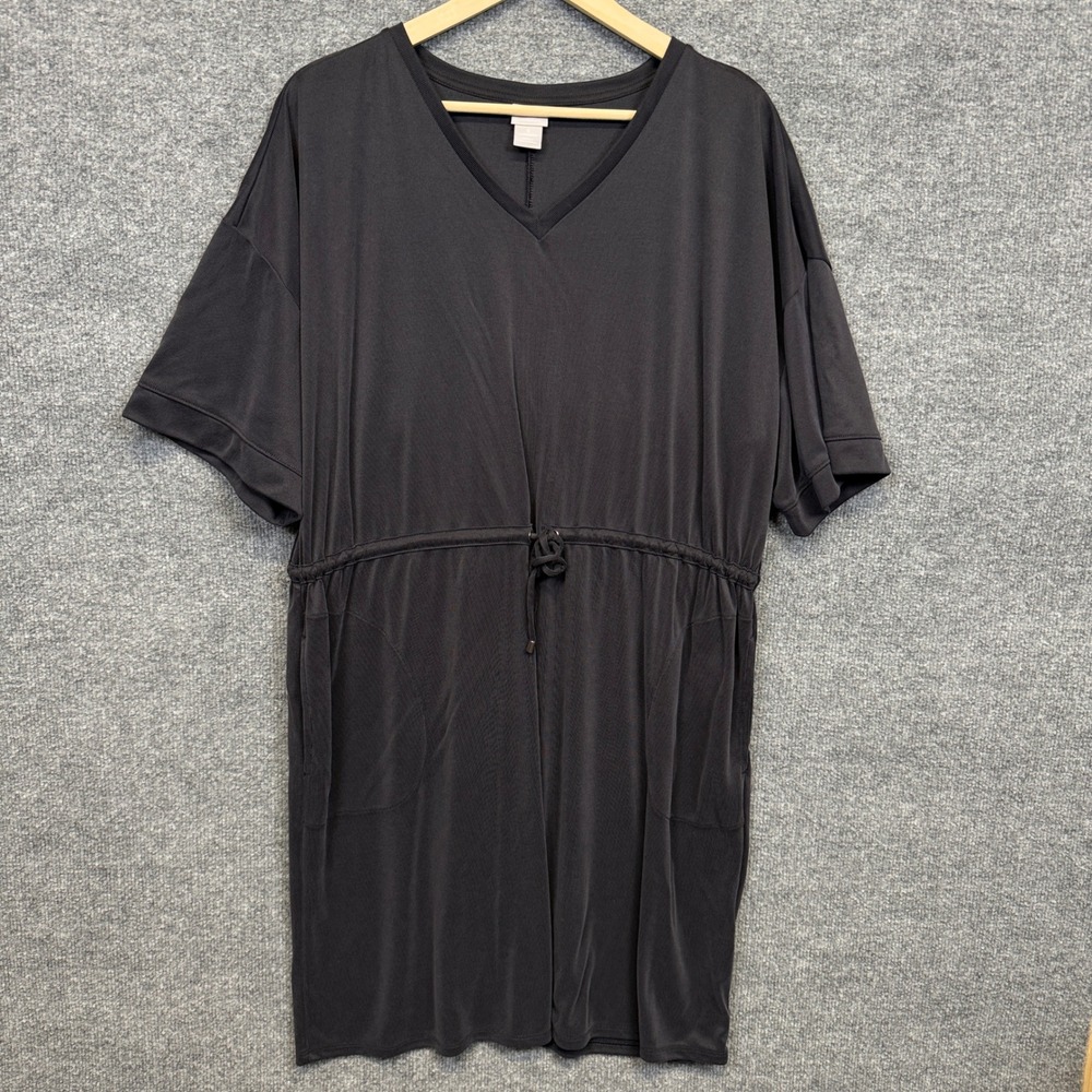 Chico's Zenergy Womens Size 3 XL Shift Dress Black Ribbed Drawstring Athleisure